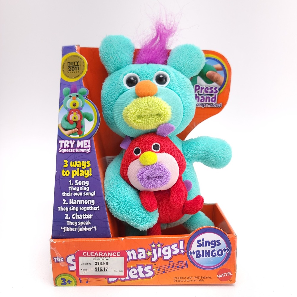 Fisher Price Sing-a-ma-jigs Duets Teal Red Sings BINGO Interactive Plush W0248